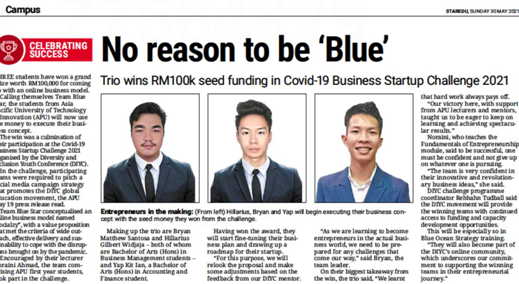 三名亞太科技大學學生獲得10萬令吉大獎